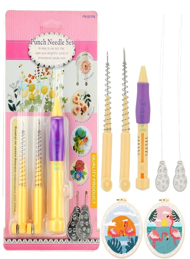 Jasol Embroidery Punch Needle Set, 3 Sizes Needle Pen Kit for DIY Craft, Threaders, Sewing, Knitting, Pink - Image 1